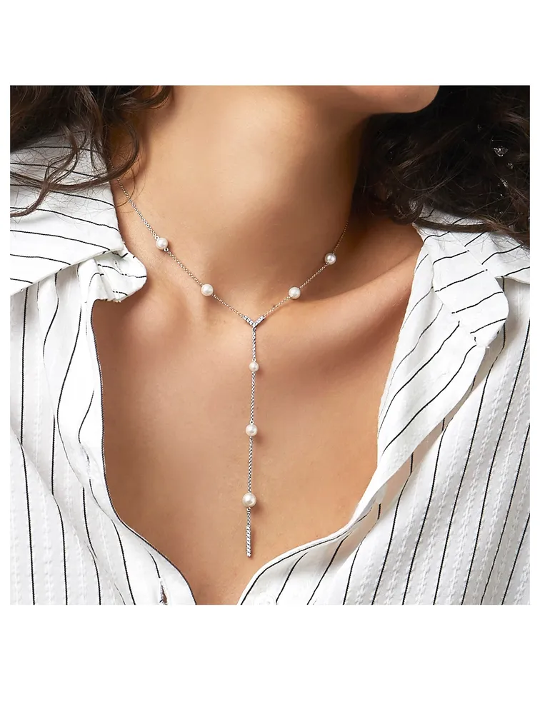 Trend 18K White Gold Freshwater Pearl And Diamond Necklace