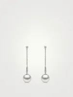 18K White Gold Pearl Drop Earrings With Diamonds