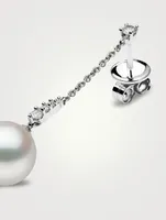18K White Gold Pearl Drop Earrings With Diamonds