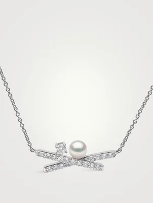 Sleek 18K Gold Akoya Pearl And Diamond Necklace