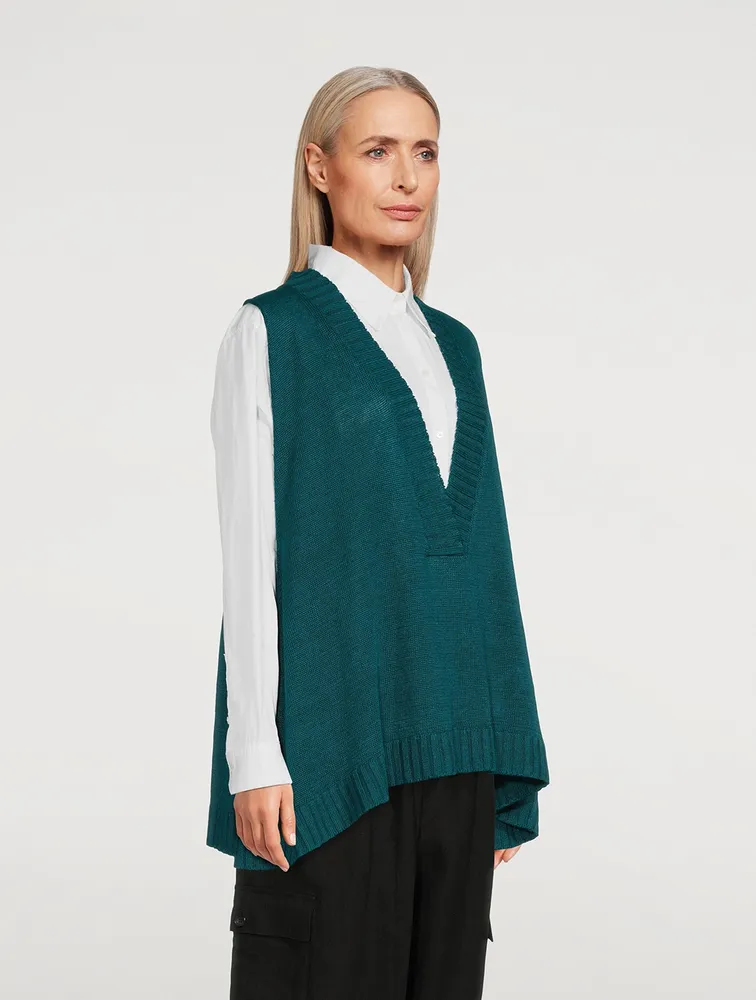 Linen Deep V-Neck Sweater Vest