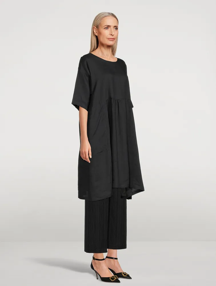Linen A-Line Short-Sleeve Dress