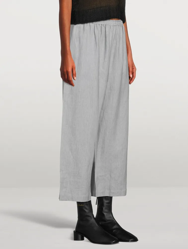 Japanese Cropped Wide-Leg Linen Trousers