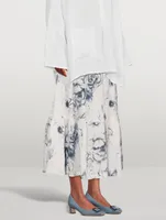 Tiered Linen Midi Skirt Floral Print