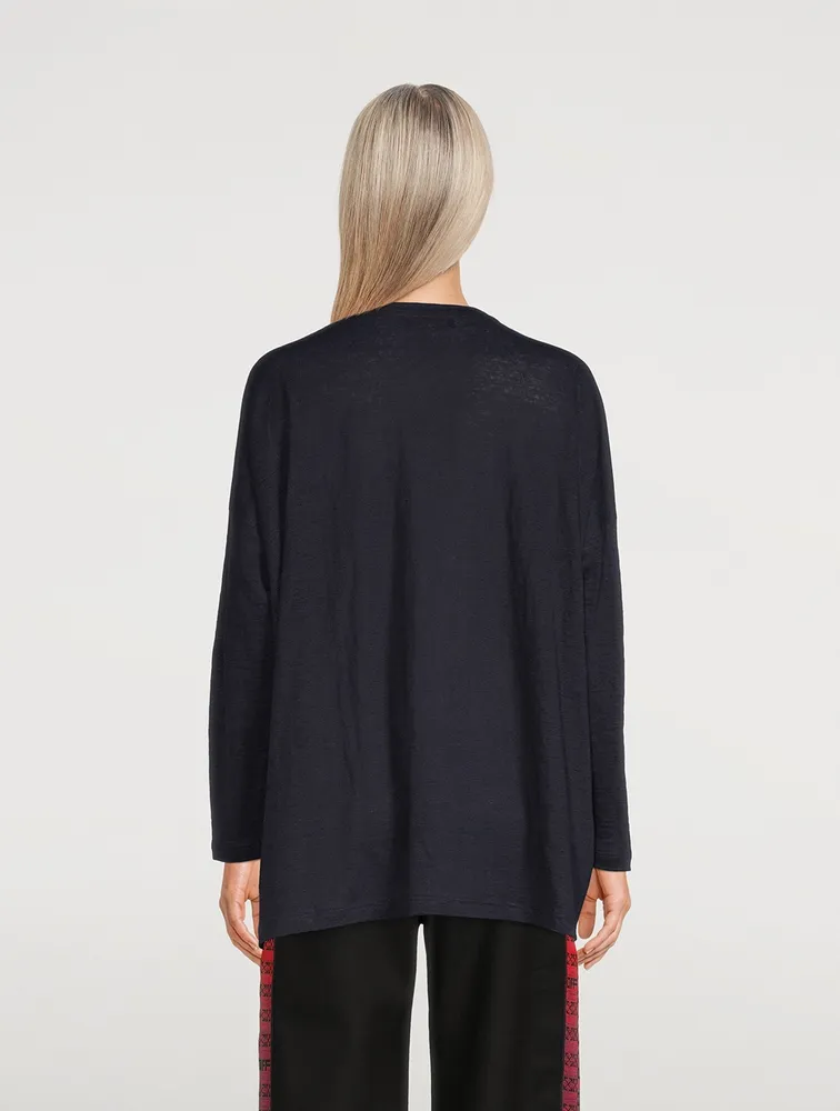 Linen Long-Sleeve V-Neck Sweater