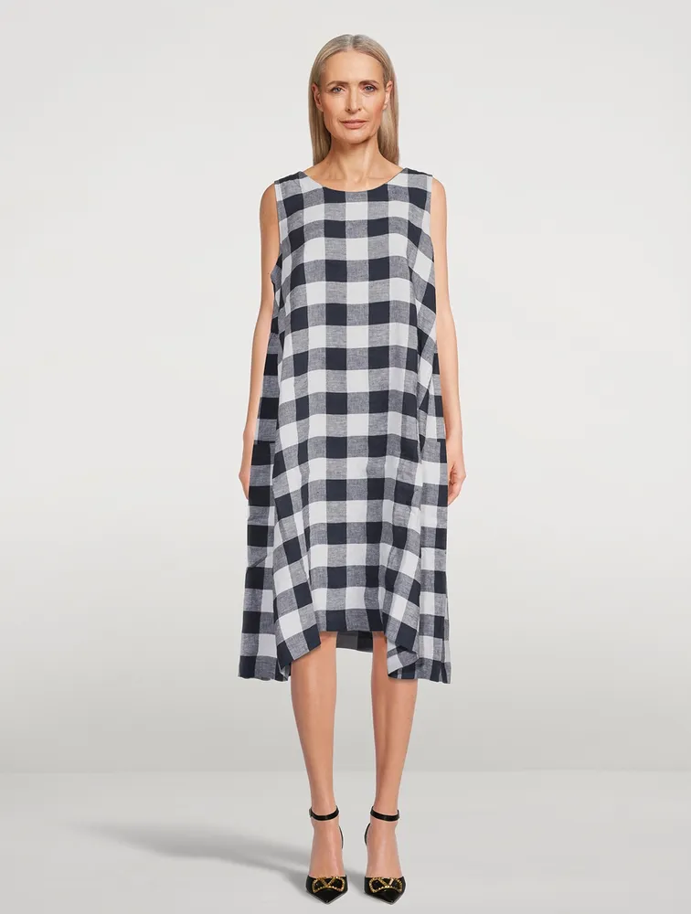 Gingham Linen Sleeveless Midi Dress