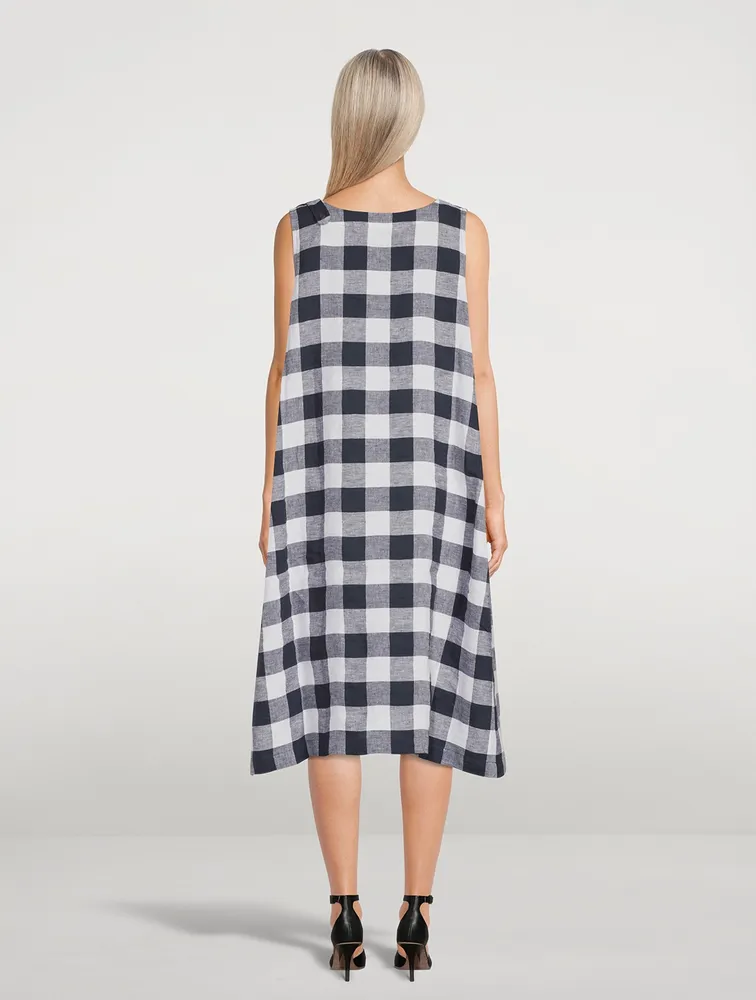 Gingham Linen Sleeveless Midi Dress