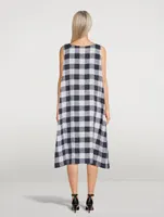 Gingham Linen Sleeveless Midi Dress