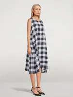 Gingham Linen Sleeveless Midi Dress