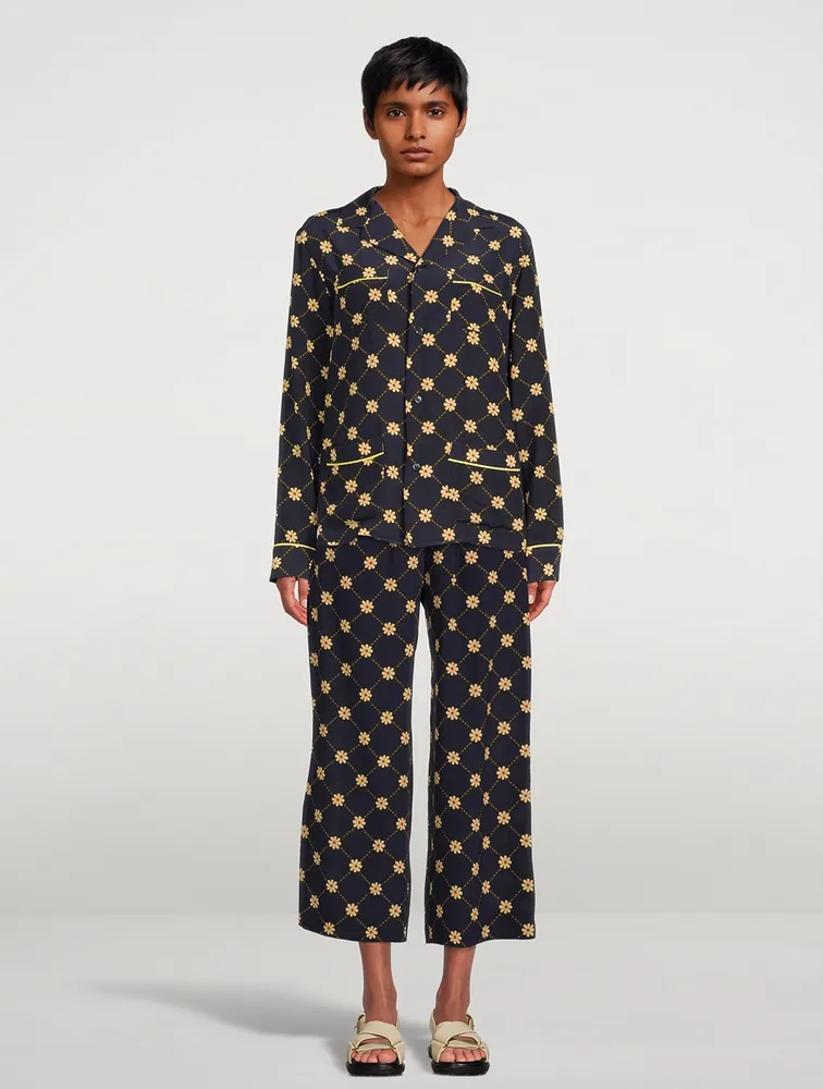 Silk Pajama Shirt Daisies Print