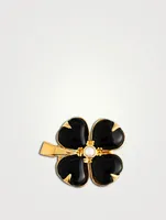 24K Gold Plated Trefle Black Agate Brooch