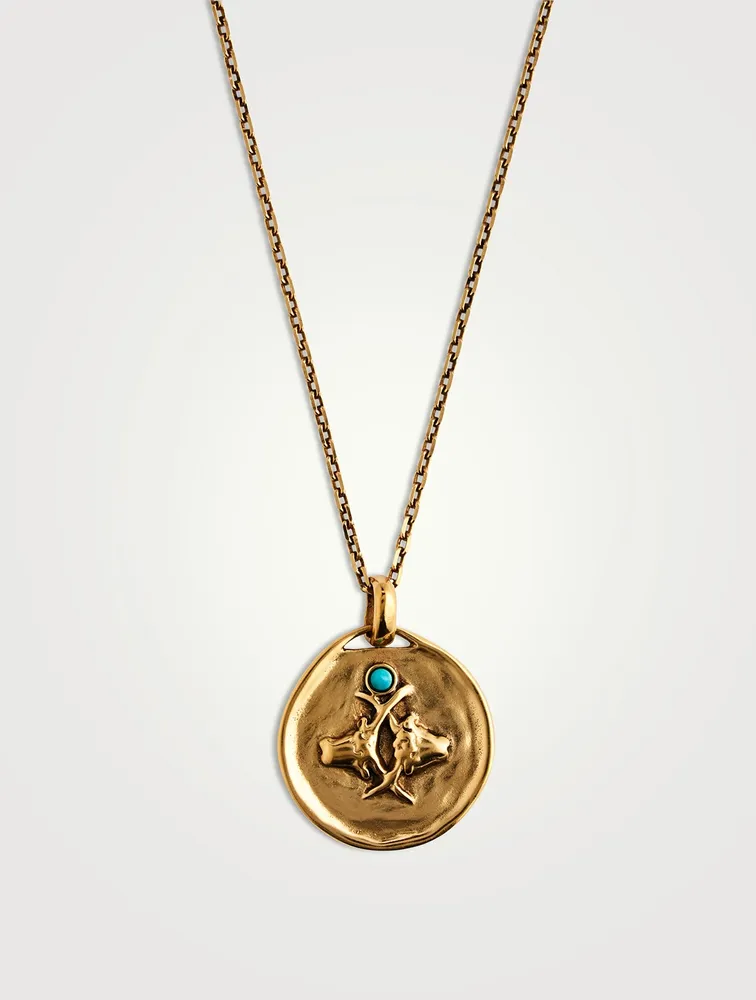 24K Gold Plated Talisman Mini Taurus Medallion Necklace With Turquoise