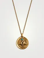 24K Gold Plated Talisman Mini Taurus Medallion Necklace With Turquoise