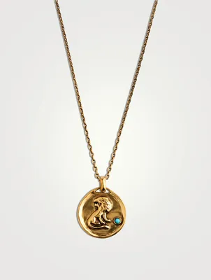 24K Gold Plated Talisman Mini Leo Medallion Necklace With Turquoise