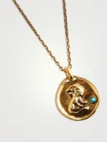 24K Gold Plated Talisman Mini Leo Medallion Necklace With Turquoise