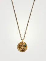 24K Gold Plated Talisman Mini Virgo Medallion Necklace With Turquoise