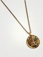 24K Gold Plated Talisman Mini Virgo Medallion Necklace With Turquoise