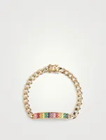 14K Gold ID Bar Bracelet With Multicolour Stones