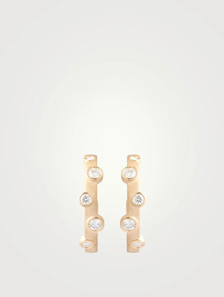 14K Gold Anniversary Hoop Earrings With Diamonds