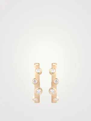 14K Gold Anniversary Hoop Earrings With Diamonds