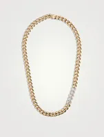 14K Gold Curb Chain Necklace With Diamonds