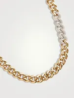 14K Gold Curb Chain Necklace With Diamonds