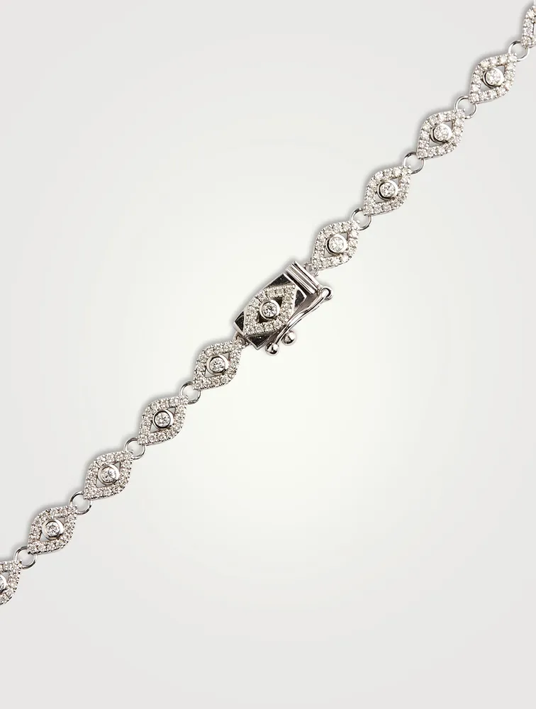 14K White Gold Evil Eye Necklace With Diamonds