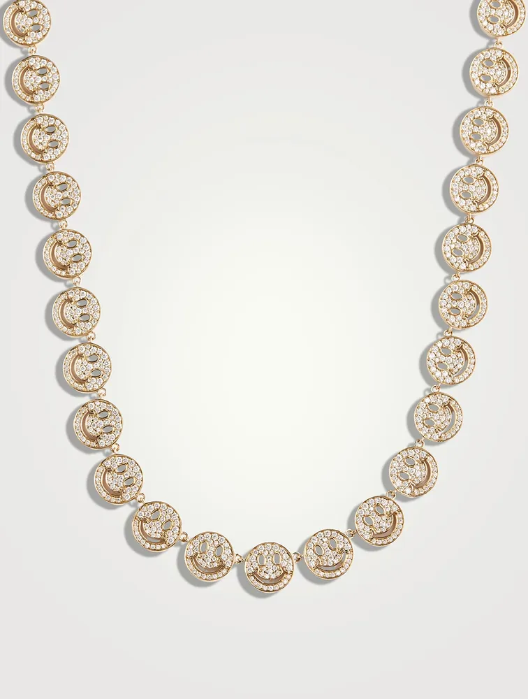 14K Gold Happy Face Necklace With Diamonds