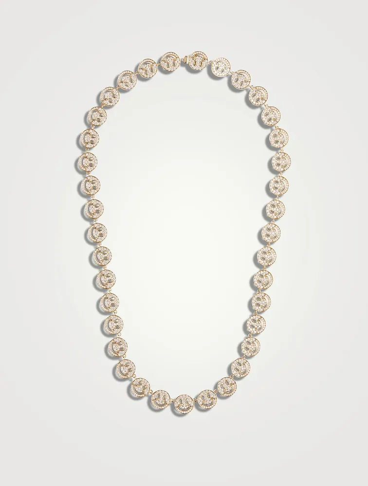 14K Gold Happy Face Necklace With Diamonds