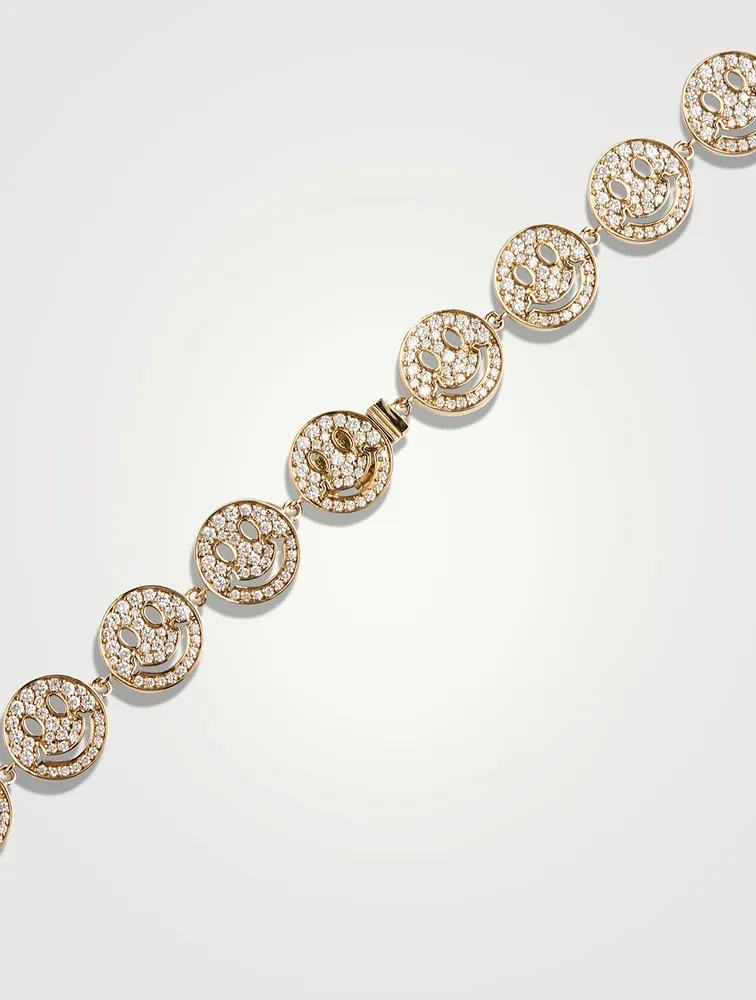 14K Gold Happy Face Necklace With Diamonds