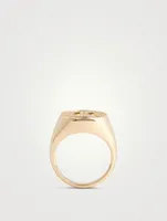 14K Gold Happy Face Signet Ring With Diamonds