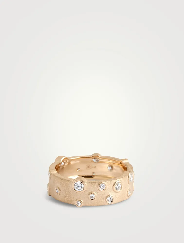 14K Gold Anniversary Cigar Band Ring With Diamonds