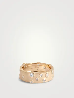 14K Gold Anniversary Cigar Band Ring With Diamonds