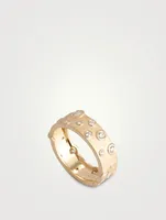 14K Gold Anniversary Cigar Band Ring With Diamonds