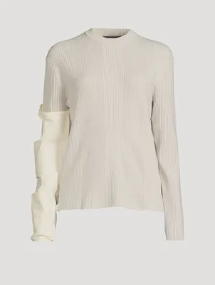 Asymmetric-Sleeve Wool And Silk Sweater