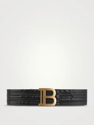 B-Belt Pleated Leather Logo Belt