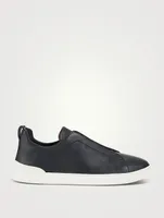 Leather Triple-Stitch Elastic Sneakers