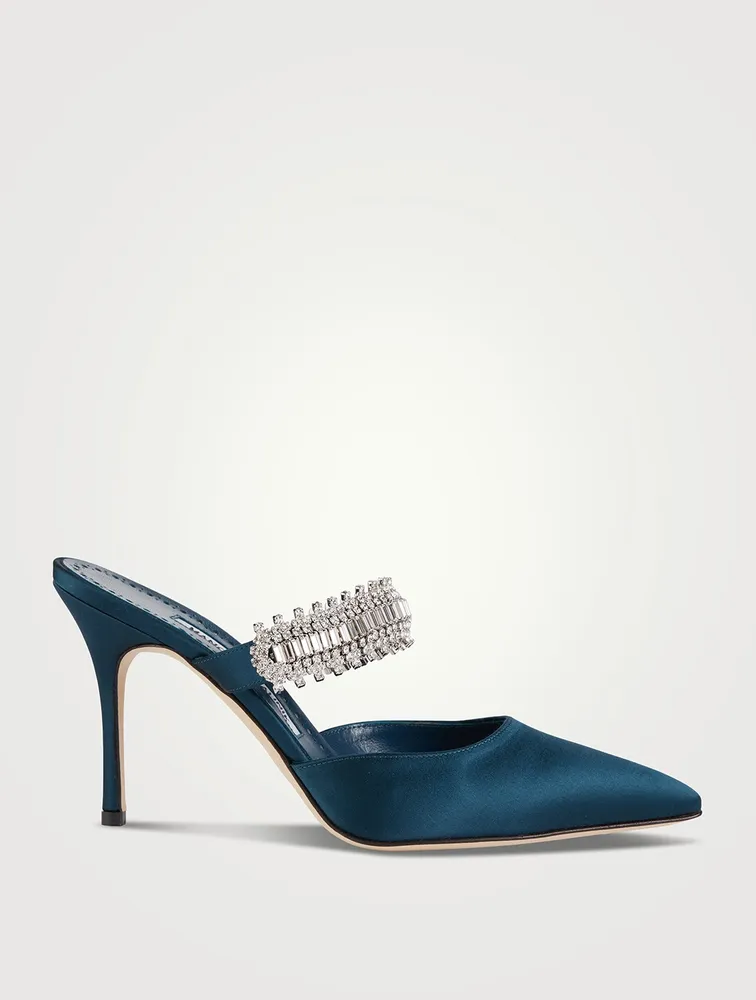 Lutara 90 Satin Mules With Crystal Strap