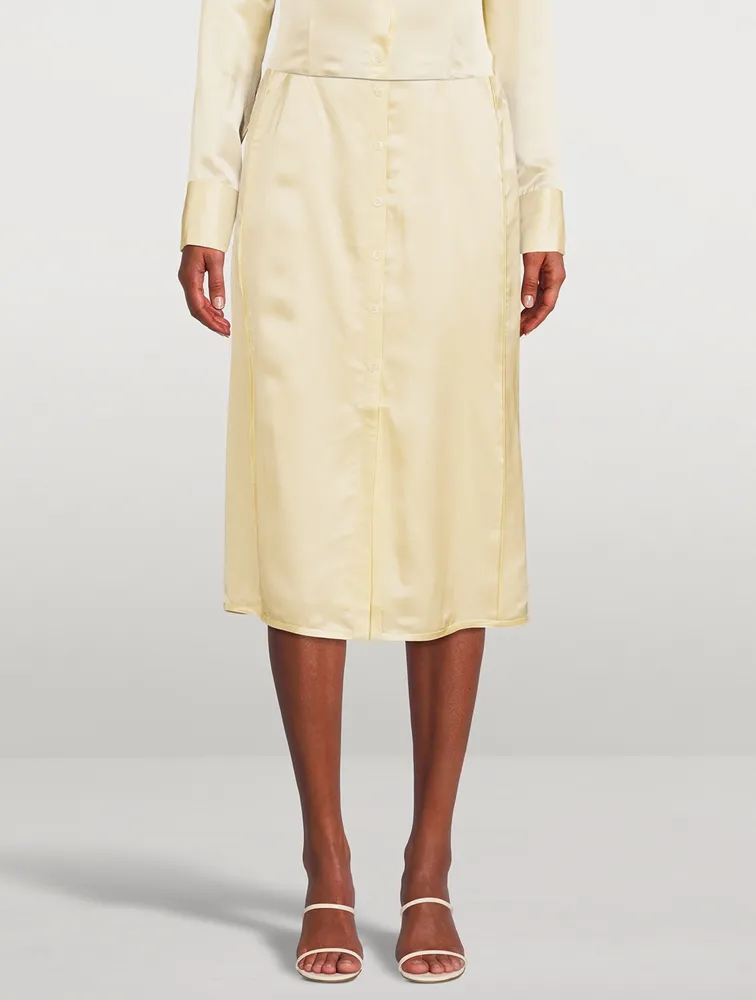 Light Satin Button-Up Slip Skirt