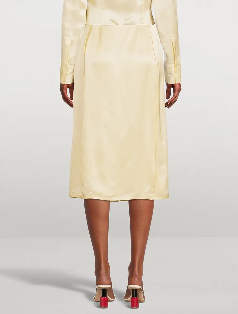 Light Satin Button-Up Slip Skirt