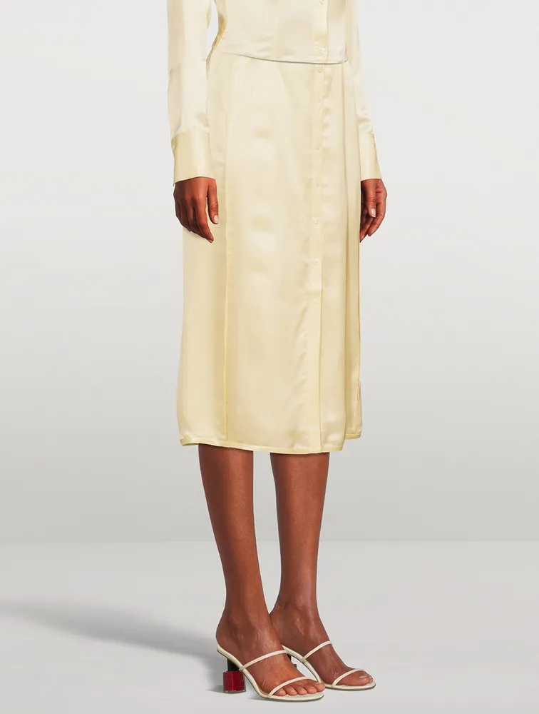 Light Satin Button-Up Slip Skirt