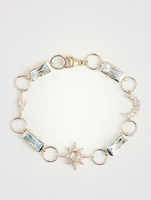 Aztec Luna 14K Gold Link Bracelet With Blue Topaz And Diamonds