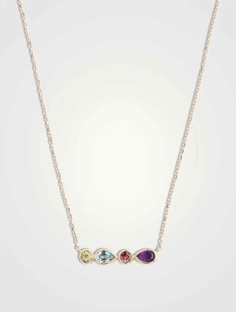 Classique 14k Gold Linéa Micro Bar Necklace With Tourmaline, Peridot, Amethyst And Topaz