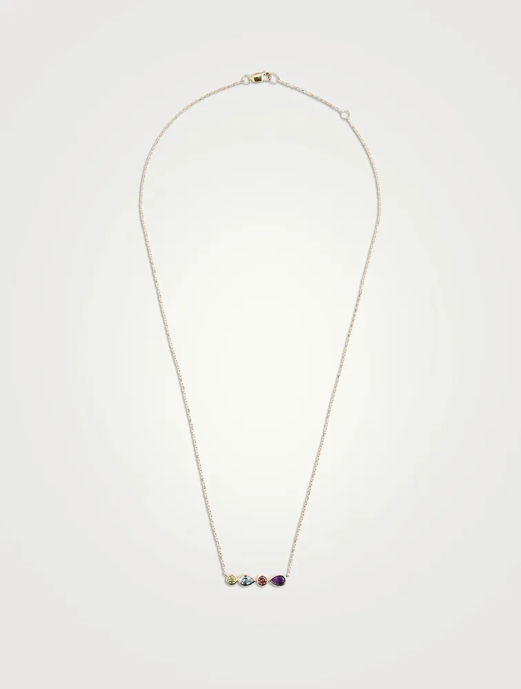Classique 14k Gold Linéa Micro Bar Necklace With Tourmaline, Peridot, Amethyst And Topaz