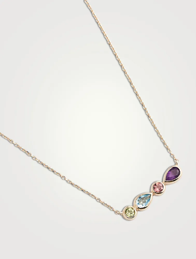 Classique 14k Gold Linéa Micro Bar Necklace With Tourmaline, Peridot, Amethyst And Topaz