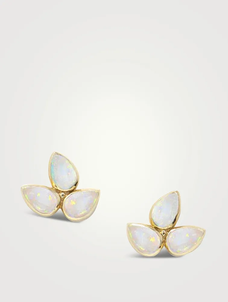 Fleur De Lis Bouquet 14K Gold Stud Earrings With Opals