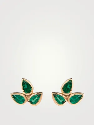 Fleur De Lis Bouquet 14K Gold Stud Earrings With Emeralds