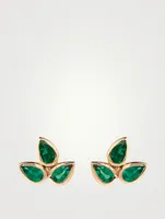 Fleur De Lis Bouquet 14K Gold Stud Earrings With Emeralds