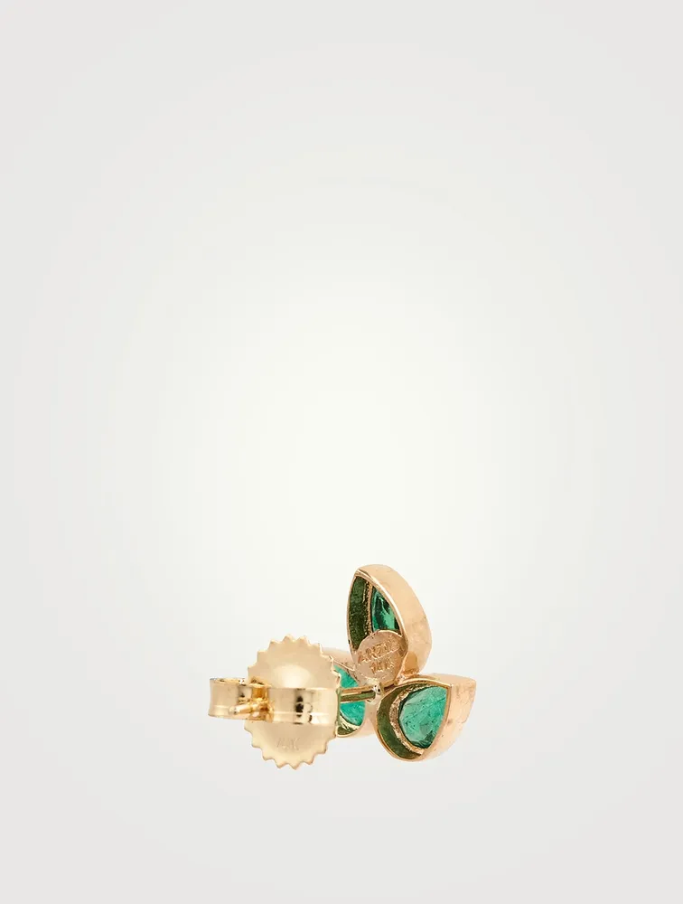 Fleur De Lis Bouquet 14K Gold Stud Earrings With Emeralds