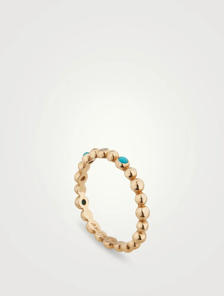 Dew Drop Étoile 14K Gold Ring With Diamonds And Turquoise